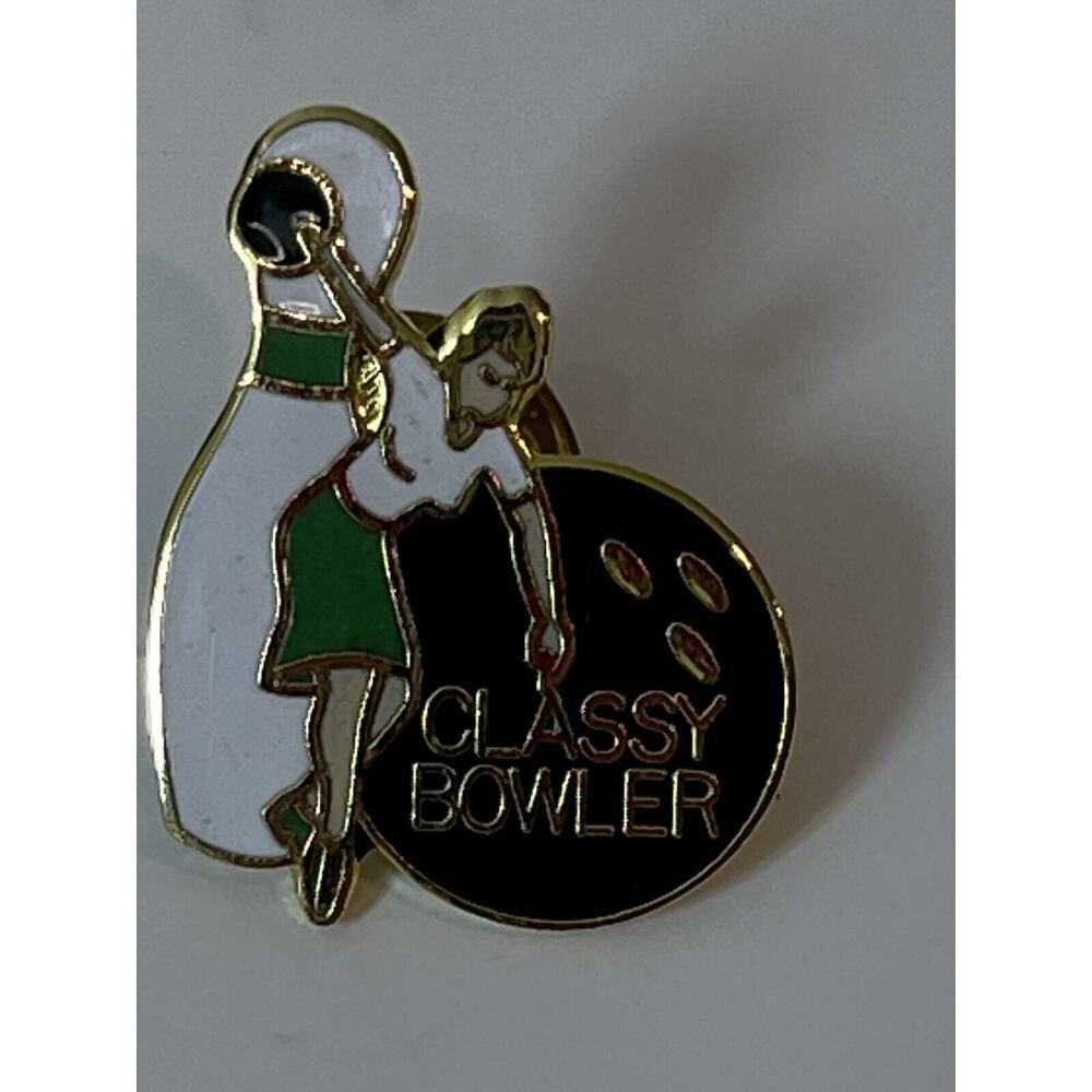 Vintage Classy Bowler Womens Bowling Lapel Pin 3/4” Inch